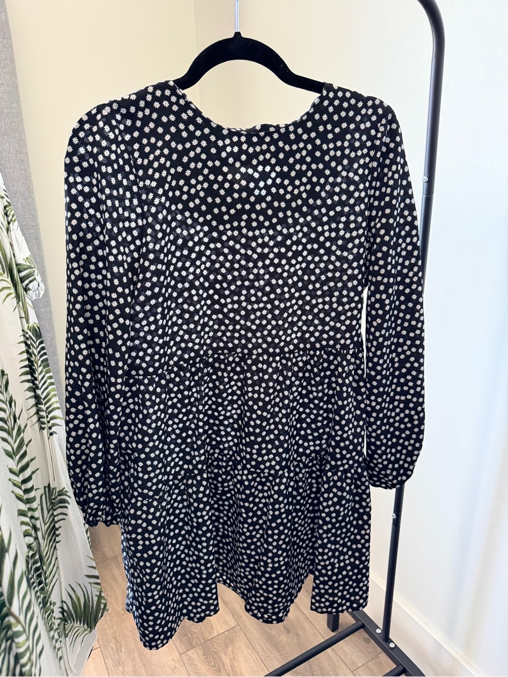 Nasty Gal Black Dress with White Daisy Print